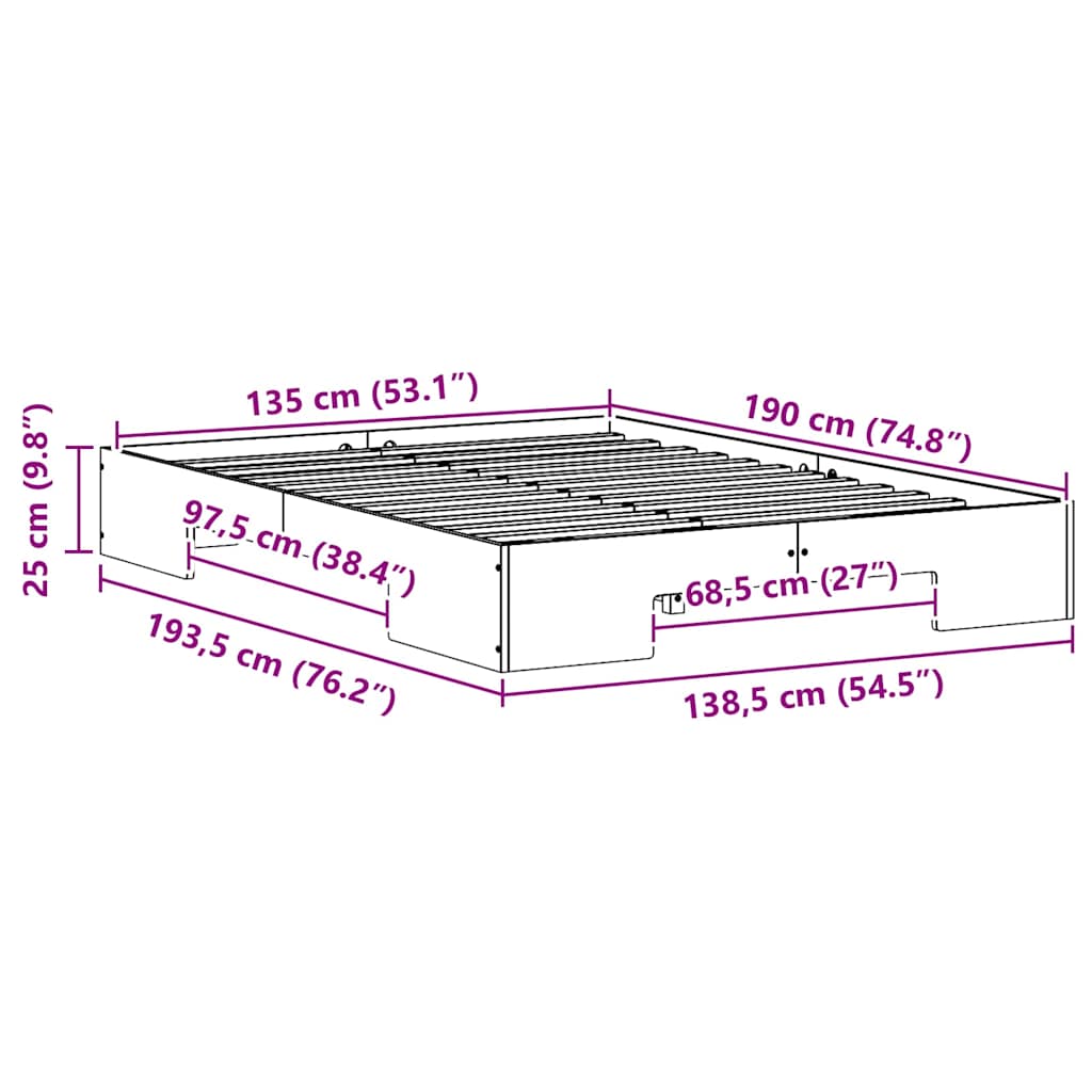 Bodenbettgestell Weiß 135 x 190 cm Massivholz Kiefer